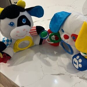 VTG Fisher Price Colourful Cow 1995 and Colourful Dog 1992 Discovery Plush Toy